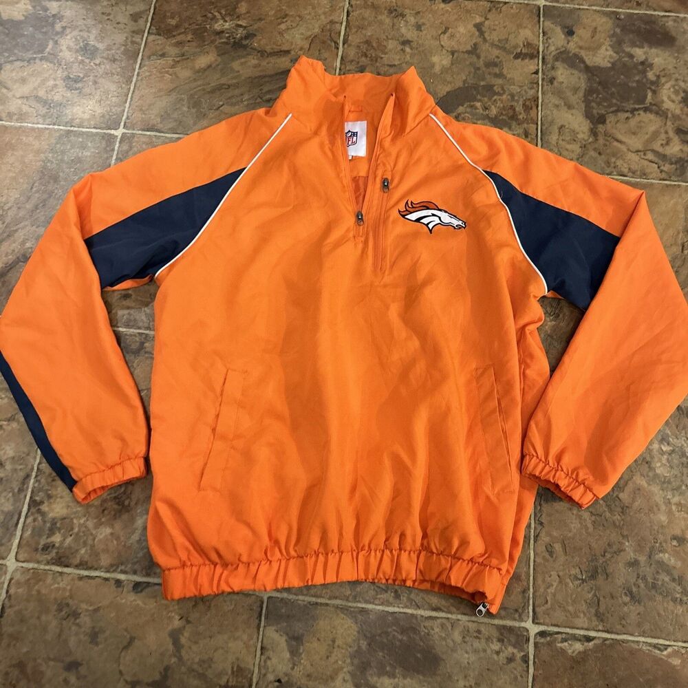 Denver Broncos NFL Quarter Zip Pullover G3 Jacket Windbreaker Orange Large